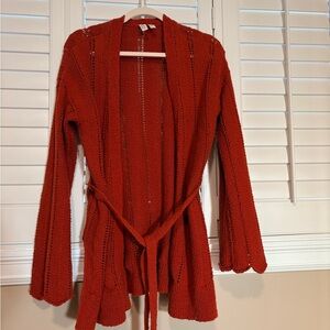 Anthropologie Rust Open-Front Cardigan